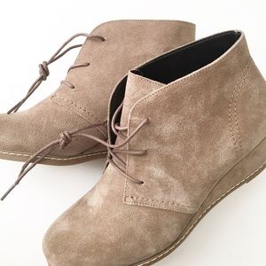 Suede Lace-Up Wedge Booties